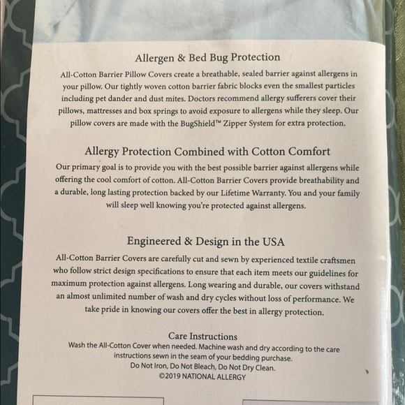 National Allergy Premium 100% Cotton Zippered Pillow Protector - Standard Size - Picture 3 of 4